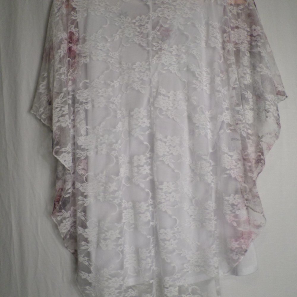 Brittany Black Floral Print Lace Top Blouse Medium W/Tank Top - Picture 10 of 12